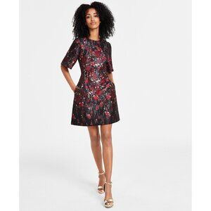Vince Camuto Black and Red Floral Mini Dress